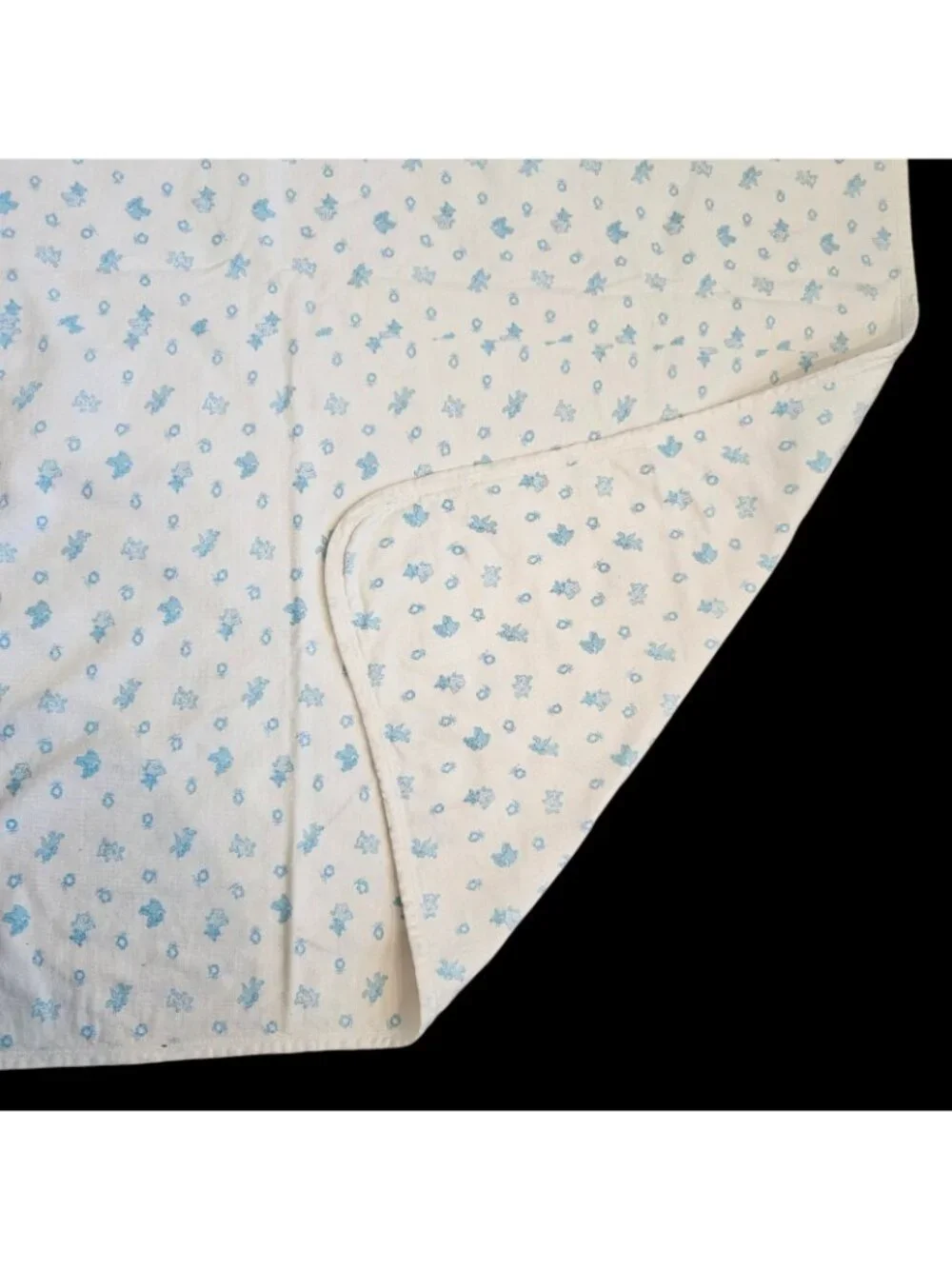 VTG Carters Baby Blanket‎ White Blue Critters Pastel Cat Bear Soft Cotton 36x36